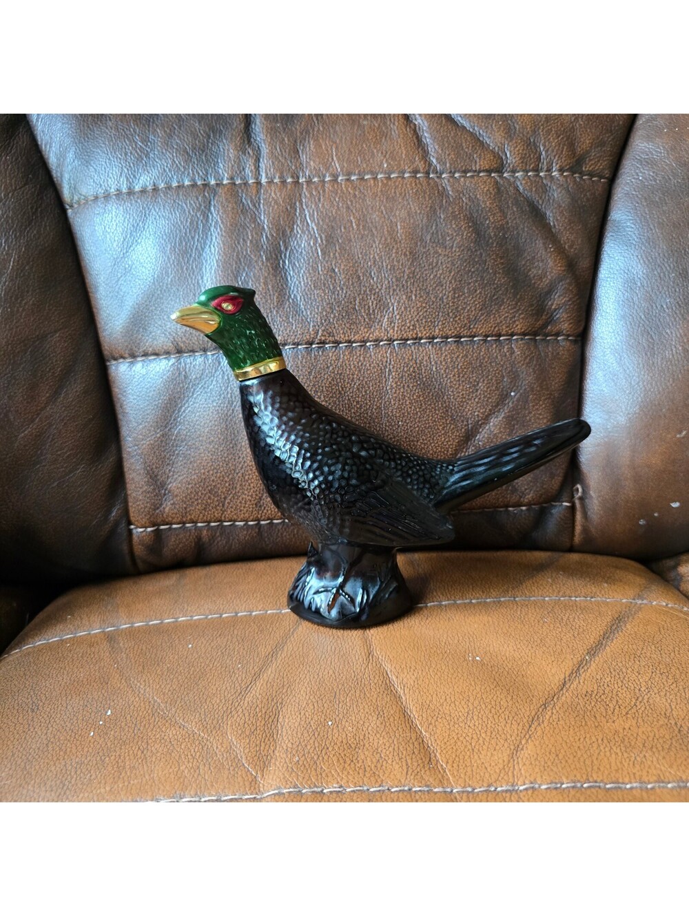 Vintage Avon Pheasant Decanter Glass Bottle Leather Aftershave 5 fl oz.